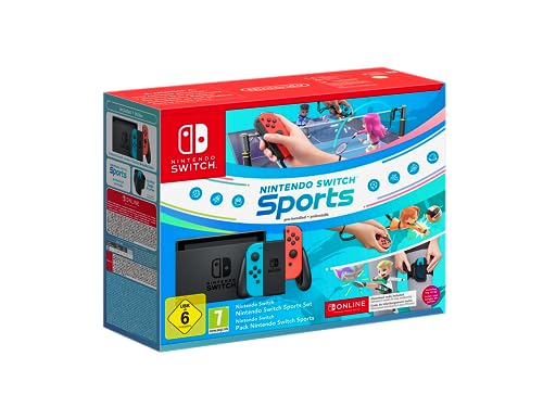 Console Nintendo Switch + Switch Sports Set (Nintendo Switch Sports preinstallato, fascia per la gamba, 3 mesi di Nintendo Switch Online)