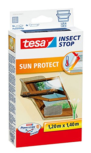 Tesa Insect Stop Hook & Loop Sun Protect Zanzariera per Lucernari - Riflette i Raggi solari - Senza Foratura - Rimovibile e Riutilizzabile - Antracite - 120 cm x 140 cm