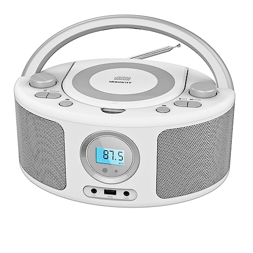 Radio Portatili Boombox con Bluetooth, Telecomando, Lettore CD Stereo con Radio FM, Ingresso Blue Tooth, USB, AUX-IN,Compatibile CD-R/CD-RW,AC o Alimentato a Batteria