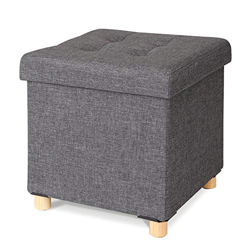 dibea Poggiapiedi sedia pieghevole sgabello cubo contenitore con i piedi lino 38x38x38 cm Grigio