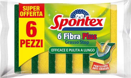 Spontex Spugna Anti Grasso Fibra Plus, 6 Pezzi