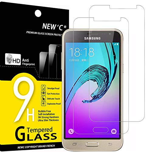 NEW'C 2 Pezzi, Vetro Temperato per Samsung Galaxy J3, Pellicola Prottetiva Anti Graffio, Anti-Impronte, Senza Bolle, Durezza 9H, 0,33mm Ultra Trasparente, Ultra Resistente