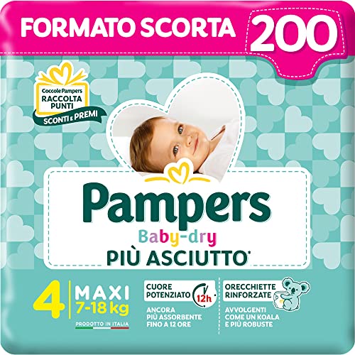 Pampers Baby Dry Maxi, 200 Pannolini, Taglia 4 Maxi (7-18 kg)
