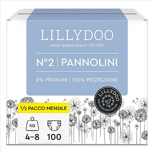 LILLYDOO Pannolini delicati sulla pelle, taglia 2 (4-8 kg), scatola mezza mese (100 pannolini) (FSC Mix) nuovo