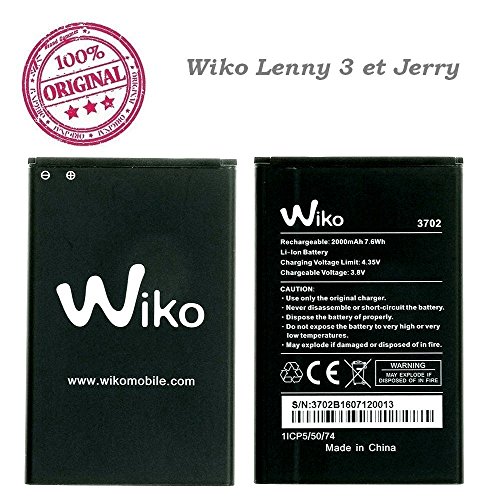 Flexiphone Batteria Nuova Wiko 2000 MAH 7,6 WH 3,8V Tipo 3702 per Wiki Lenny 3 e Jerry