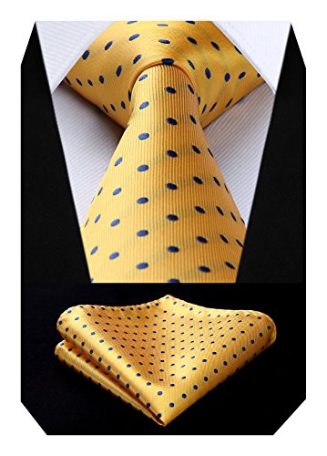 BIYINI Cravatta Giallo Uomo a Pois Eleganti Cravatte e Fazzoletto da Matrimonio Classico Dot Set Cravatta Business Partito