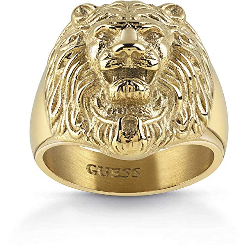 Guess, anello a forma di testa di leone, da uomo, in acciaio inox, placcato oro e Acciaio inossidabile, 62 (19.7), cod. UMR78001-62