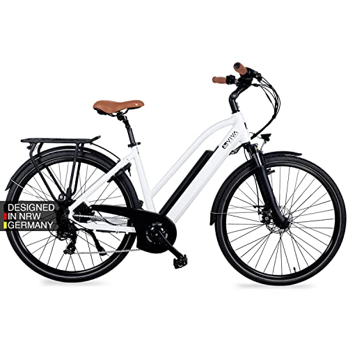 AsVIVA E-Bike Bici da Trekking B15-D - 28' City Bike Bici ad Accesso Basso | Batteria a Celle Samsung 36V 14,5Ah | Cambio Shimano a 7 Marce | Motore Posteriore da 250W | Bicicletta Bianco Grigio