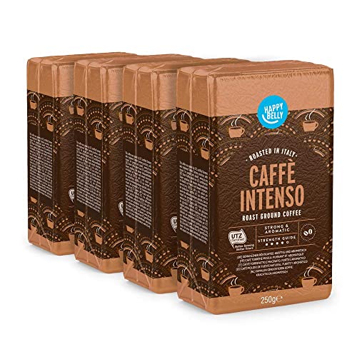 Marchio Amazon - Happy Belly Caffè Intenso macinato, 1 kg (4 x 250 g) - Certificato Rainforest Alliance
