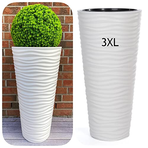 MELTOM Vaso sottile rotondo effetto 3D – Onde – Colore: Bianco con inserto rimovibile, diametro 40 x 79 cm, altezza
