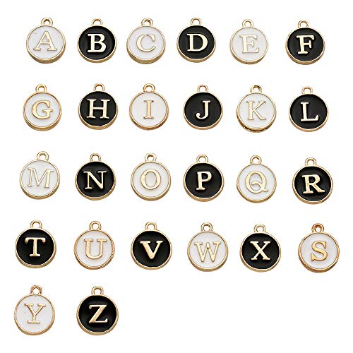 Craftdady 52 ciondoli smaltati con lettere dell'alfabeto dalla A alla Z, colori misti, per la creazione di gioielli, foro: 1,5 mm