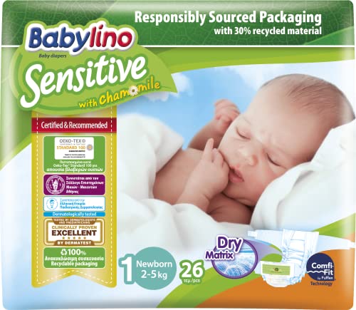 Babylino Sensitive Pannolini Neonato Taglia 1, Newborn (2-5Kg), 26 Unità