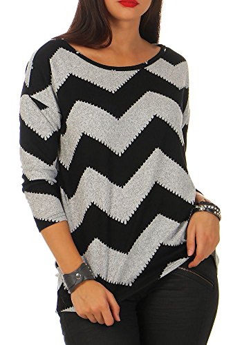 ONLY Printed 3/4 Sleeved Top Maglione, Multicolore (Light Grey Melange/AOP W/Black Zigzag), S Donna