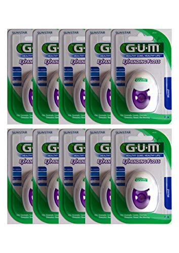 GUM Gum Expanding Floss - Filo interdentale in tessuto non tessuto, 30 m, 10 pezzi