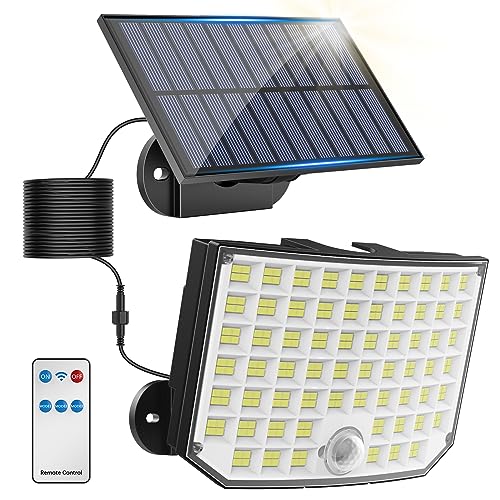 KagoLing Faretti Solari a LED da Esterno, 256 LED 3 modelli Luce Solare LED Esterno con Sensore di Movimento, IP65 Impermeabile Lampada Solare da Esterno con Estensore 5M Giardino Garage 1 Pezzi