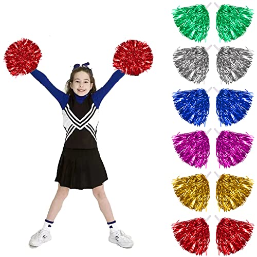 Funmo12 Pezzi Cheerleading Pom Poms, Pom Pom Cheerleader, Leggero Cheer Leader Poms Pom, Pompon da Cheerleader può Essere Usato per Ballare, Cheerleading, Feste Sportive (6 Colori)