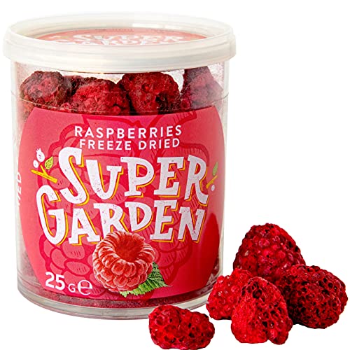 Super Garden Lamponi liofilizzati - Spuntino salutare - 100% Puro e naturale - Adatto ai vegani - Senza zuccheri aggiunti, senza additivi artificiali e senza conservanti - Senza glutine - Senza OGM