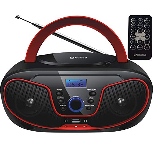 Lettore CD portatile | Boombox | CD/CD-R | USB | Radio FM | AUX-In | Jack per cuffie | Lettore CD | Radio per bambini | Radio CD | Impianto stereo | Impianto compatto ... (Cherry Kiss Red)