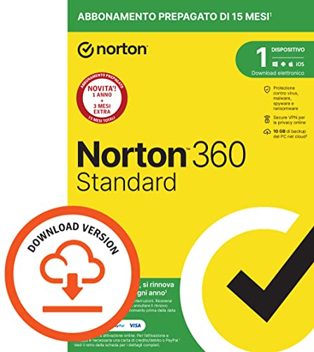 Norton 360 2023 | Standard | 1 Dispositivo | PC | Codice d'attivazione per PC via email