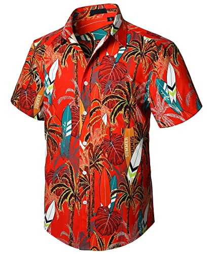 Enlision Camicia Uomo Hawaiana Manica Corta Funky Camicie Stampate Hawaiane Aloha Shirt con Tasca Frontale Fantasia Camice per Barbecue Estivo,Rosso,L