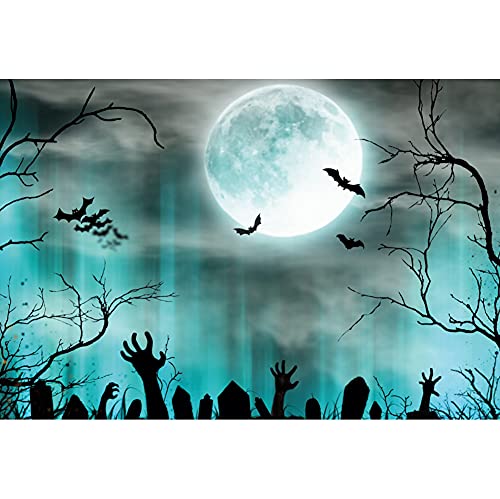 YongFoto 3x2,5m Sfondo Halloween Luna Piena Pipistrello Mano Raccapricciante Albero Morto Lapide Cimitero Notte Fotografia Sfondo Bambini Dolcetto o Scherzetto Party Puntelli Foto Poliestere