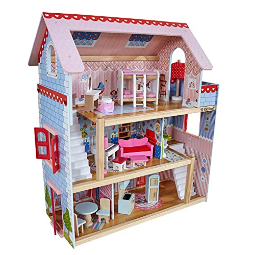 KidKraft 65054 Casa delle Bambole in Legno Chelsea Doll Cottage per Bambole di 12 cm con 17 Accessori Inclusi e 3 Livelli di Gioco, Esclusivo Amazon