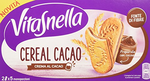 Vitasnella Cereal Crema - Biscotti ai Cereali con Farcitura al e Gusto Nocciola Cacao, 250 Grammi