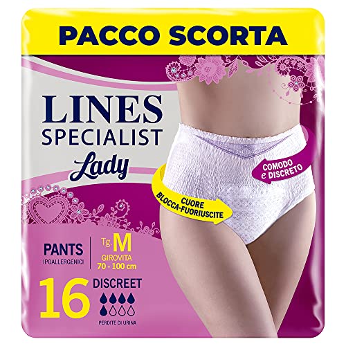 LINES SPECIALIST PANTS DISCREET per Incontinenza, Taglia M, Confezione da 16 Pezzi