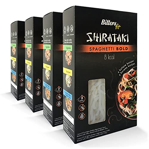 Bitters Shirataki Konjac Pasta Spaghetti Bold | 4 Confezioni, 4x390 g | Basso Contenuto Calorico, Basso Contenuto di Carboidrati, Senza Glutine, Vegano