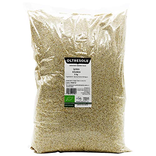Oltresole - Quinoa Bianca Biologica 5 Kg - semi di quinoa bio naturalmente senza glutine, fonte di proteine ideale per piatti vegani e ricette salutari, confezione convenienza