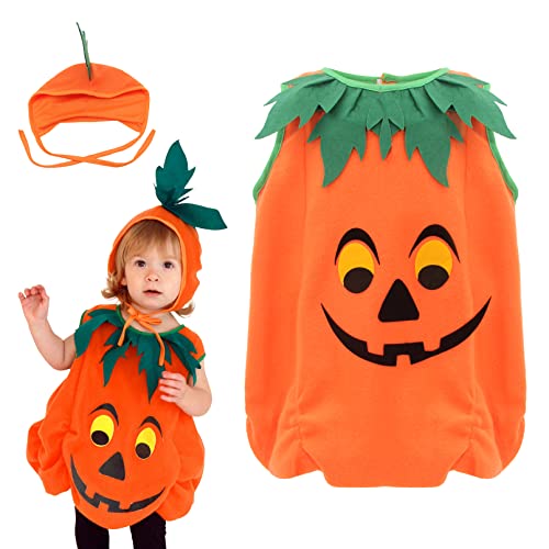 EOZY-Costume da Pumpkin Costume cosplay di Halloween Carnevale Costume da Zucca con cappello per Bambini Ragazzi 3-6 anni (Altezza 95-110CM)