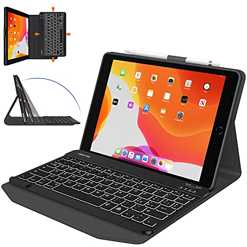 OMOTON Tastiera con Custodia per iPad 10.2 2021/2020/ 2019 (9a/ 8a/ 7a Gen), iPad Air 3 / PRO 10.5'' 2017, Cover Tastiera Retroilluminata Bluetooth Staccabile, Layout Italiano QWERTY, Nero