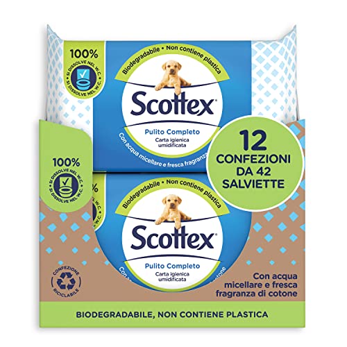 Scottex Pulito Completo, Carta Igienica Umidificata, 12 Confezioni da 42 Salviette