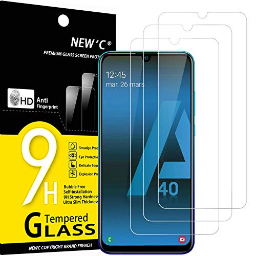 NEW'C 3 Pezzi, Vetro Temperato per Samsung Galaxy A40 (SM-A405F), Pellicola Prottetiva Anti Graffio, Anti-Impronte, Senza Bolle, Durezza 9H, 0,33mm Ultra Trasparente, Ultra Resistente