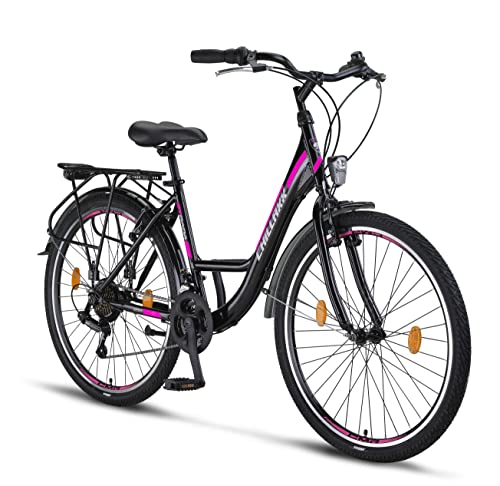 Chillaxx Bike Strada Premium City Bike da 26 e 28 pollici, bicicletta per ragazze, ragazzi, uomini e donne, cambio a 21 marce, bicicletta olandese (26 pollici, freno a V nero)