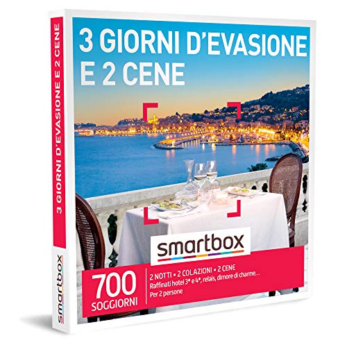 smartbox - Cofanetto Regalo 3 Giorni d'evasione e 2 cene - Idea Regalo Gourmet - 2 Notti con Colazione e 2 cene per 2 Persone