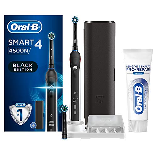 Oral-B Smart 4 4500 Spazzolino Elettrico Testine Oral B Cross Action, 2 Unità, Dentifricio Incluso, Due Testine, Nero