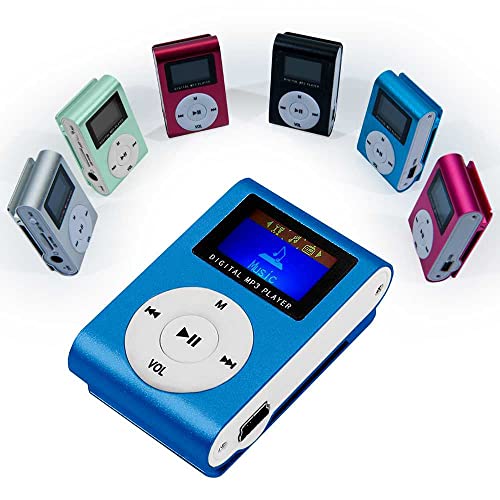 OcioDual Lettore MP3 Player Musicale Mini USB Jack 3.5mm Blu Digitale Portatile con Clip Schermo LCD per Sport Corsa