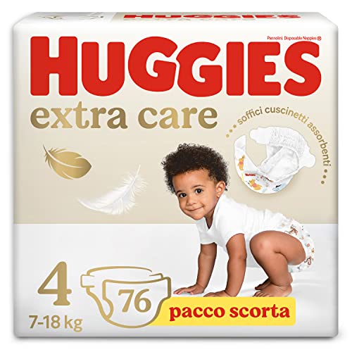 Huggies Extra Care Pannolini, Taglia 4 (7-18Kg), Confezione da 76 Pannolini