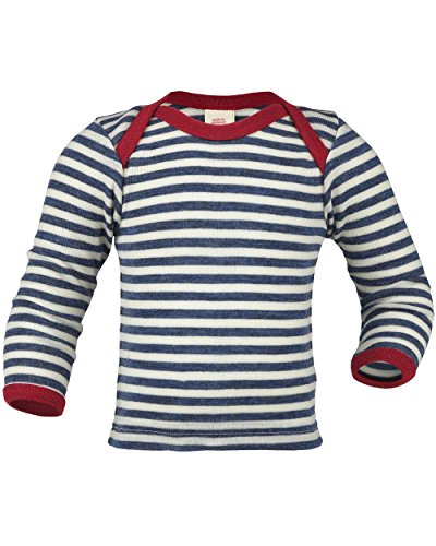Engel - Maglietta intima a maniche lunghe per neonato, 100% lana da allevamento biologico controllato, Blu melange/naturale., 86/92 cm