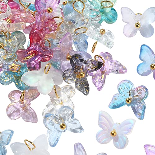 Ipotkitt 100 ciondoli a forma di farfalla in vetro trasparente di colore misto per gioielli fai da te