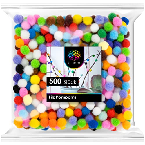 OfficeTree 500x Pon Pon Colorati - 10 mm - Multicolore - Pom Pom Per Lavoretti