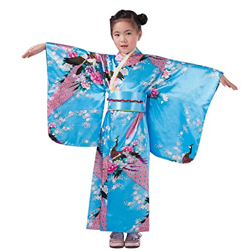 Xmiral Abiti Kimono Robe Costume Tradizionale Giapponese Toddler Bambini Neonate Abiti (110cm,Cielo Blu)