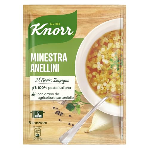 Knorr Minestra Anellini, Piatti Pronti Knorr con 100% Pasta Italiana, Grano da Agricoltura Sostenibile, Senza Coloranti e Conservanti Aggiunti, Fonte di Proteine, Vegano, 15 Confezioni da 750ml