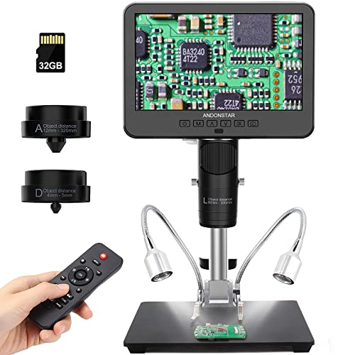 Andonstar AD246S Microscopio digitale HDMI 2000x per adulti, registrazione video UHD 2160P a 3 lenti, microscopio per saldatura LCD da 7 pollici, microscopio a moneta, kit microscopio biologico