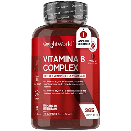 Vitamina B Complex Alto Dosaggio - 365 Compresse Vegan di Vitamine B (Per 1 Anno) - Vitamine Gruppo B con Acido Folico, Biotina, B1, B2, B3, B5, B6, B12 - B Complex + Vitamina C - Vitamina B Senza OGM