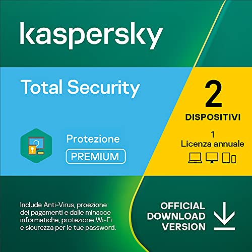 Kaspersky Total Security 2022 | 2 Dispositivi | 1 Anno | PC / Mac / Android | Codice d'attivazione via email