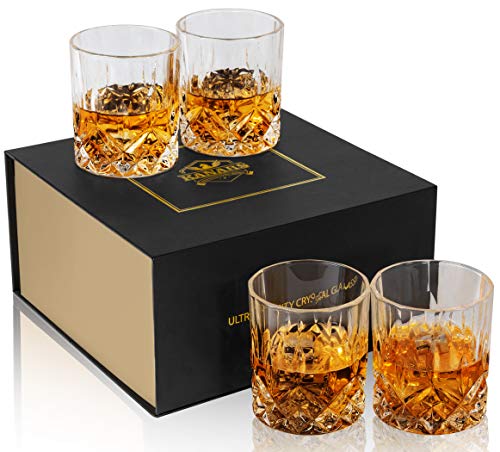KANARS Bicchieri da Whisky, Bicchiere da Cocktail Cristallo per Bourbon, Scotch, Cognac, Martini, Bellissimo Regalo, Set di 4 Pezzi, 300 ml