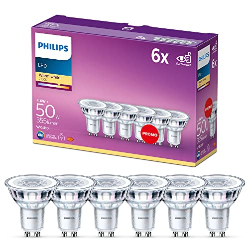 Philips LED, Faretto, 6 pz, equivalente a 50W, attacco GU10, Luce Bianca Calda