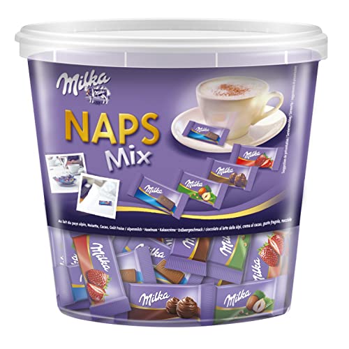 Milka Naps Mix, Confezione di Cioccolatini al Latte in 4 Gusti Assortiti: Latte, Fragola, Nocciola ed Extra Cacao - 207 Pezzi - 1 Kg